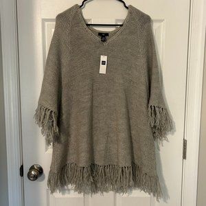 Gap Factory‎ Knit Women's Fringe Poncho NWT, XS/S *flaw